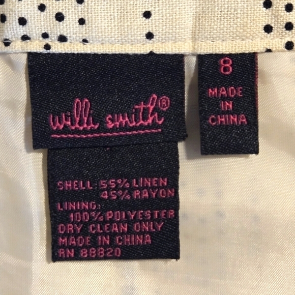 willi smith Vintage Style A-Line Linen Skirt Beige/Black Floral Size 8 NWOT - Picture 5 of 5